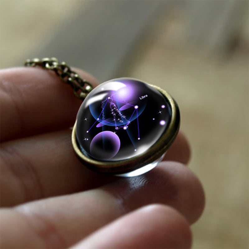 Glas 12 Sterne Zodiac Protection Halskette