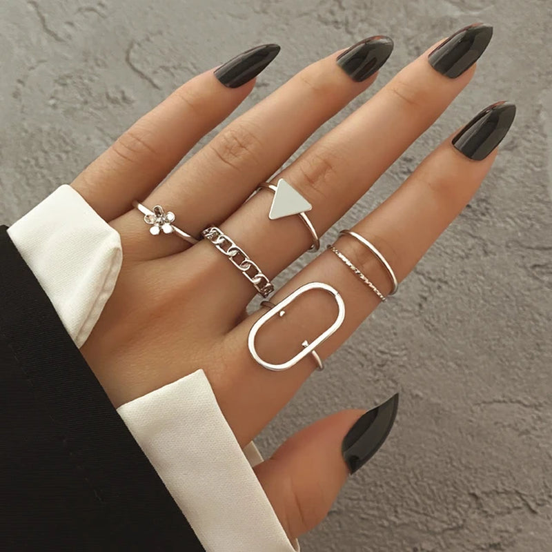 Mode Silber Farbe Metall Ringe Set Herz Schmetterling Blätter Blume Kristall Trendy Finger Ring für Frauen Schmuck Geschenke