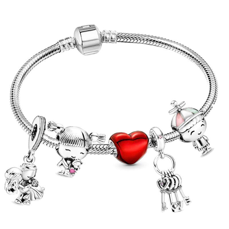 Trendy Romantische 2021 Silber Farbe Charm Armband mit Glückliche Familie Strang Marke Armband für Frauen DIY Schmuck Machen