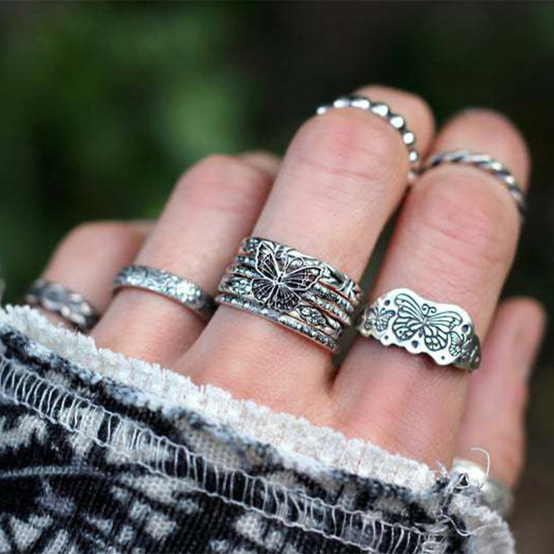 Kreativer Vintage Ladies Butterfly Fünf -Stück -Ring -Set