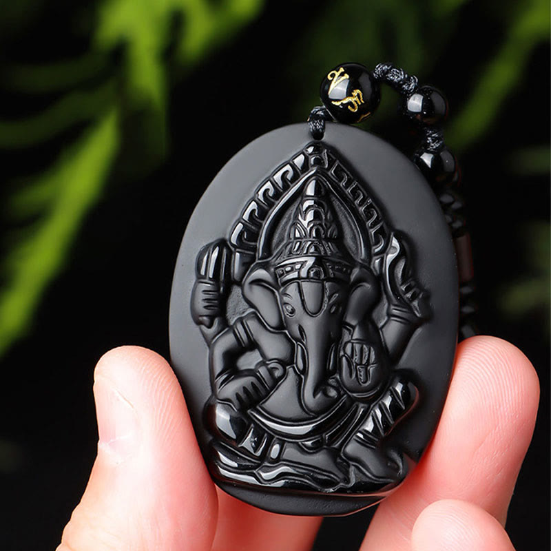 Chavri tibetischer Obsidian Ganesh Ganpati Elefant Reichtum Amulett Halskette