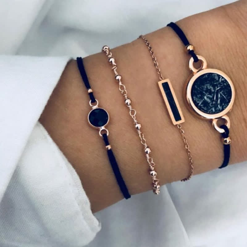 5Pcs Dreiecks -Schwarzes Türkisfarbenes Armband Set Von Frauen