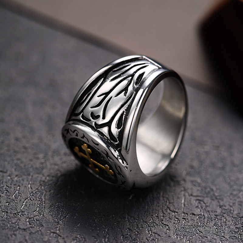 Frei Heute Männer Edelstahl Mittelalterlicher Kreuz Signet Ring