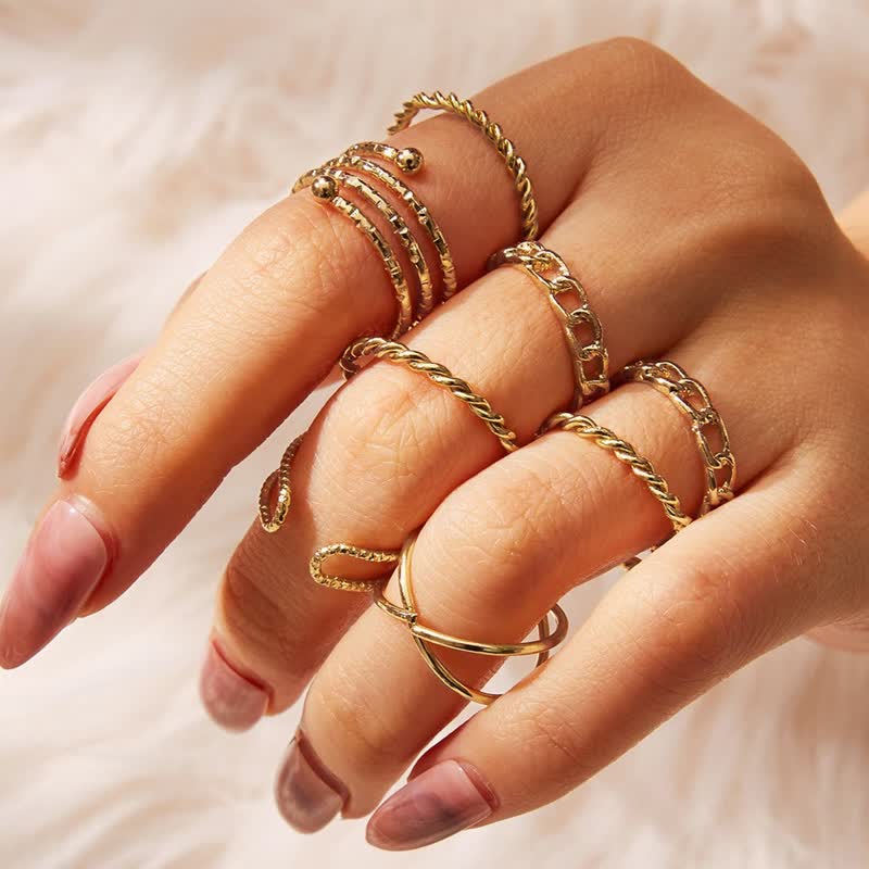 10Pcs Frauen Bohemian Geometrischer Ring -Set