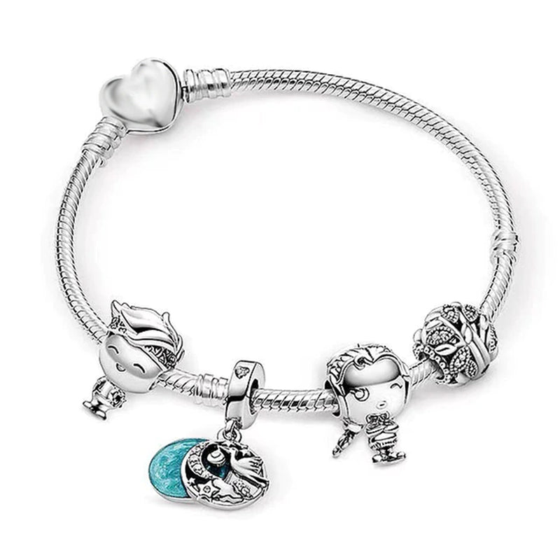Trendy Romantische 2021 Silber Farbe Charm Armband mit Glückliche Familie Strang Marke Armband für Frauen DIY Schmuck Machen