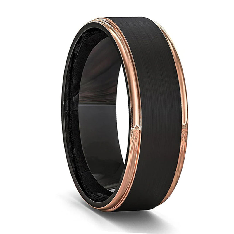 Mode Männer 8Mm Gold Farbe Nut Abgeschrägte Kante Wolfram Hochzeit Carbon Faser Ring Punk Zahnrad Edelstahl Ring für Männer
