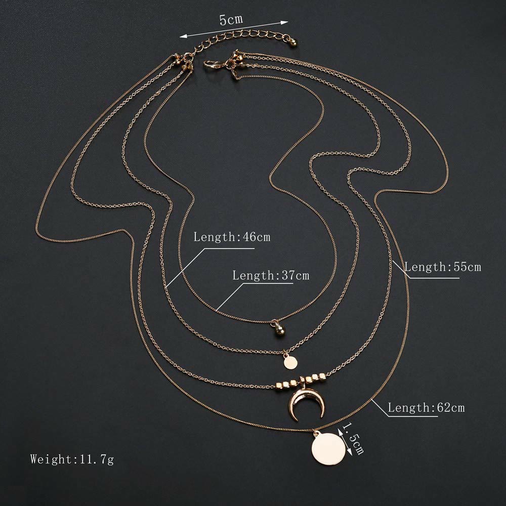 Boho Style Moon Gold Silber Multilayer Anhänger Legierung Halskette