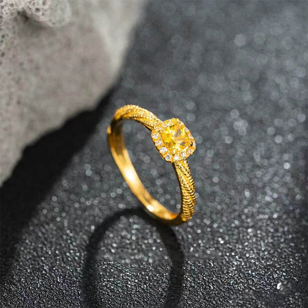 Kostenlos Heute Mondhelld Golden Kuss Kleiner Zuckerwürfel Citrin 18K Gold Plattiert Ring