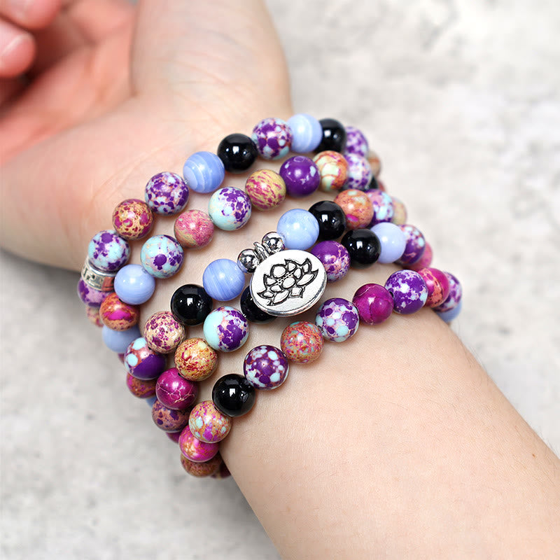 Chavri Natural Purple Miano Lotus Mala aus echtem Stein