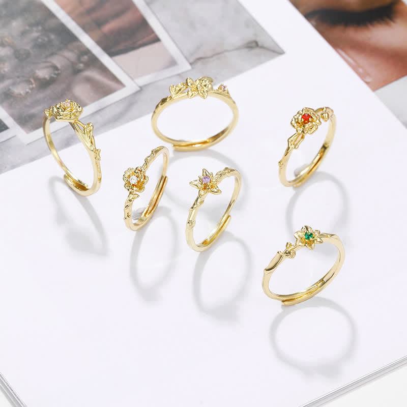 Einstellbarer Geburtsstein Mit Geburtsblütenring