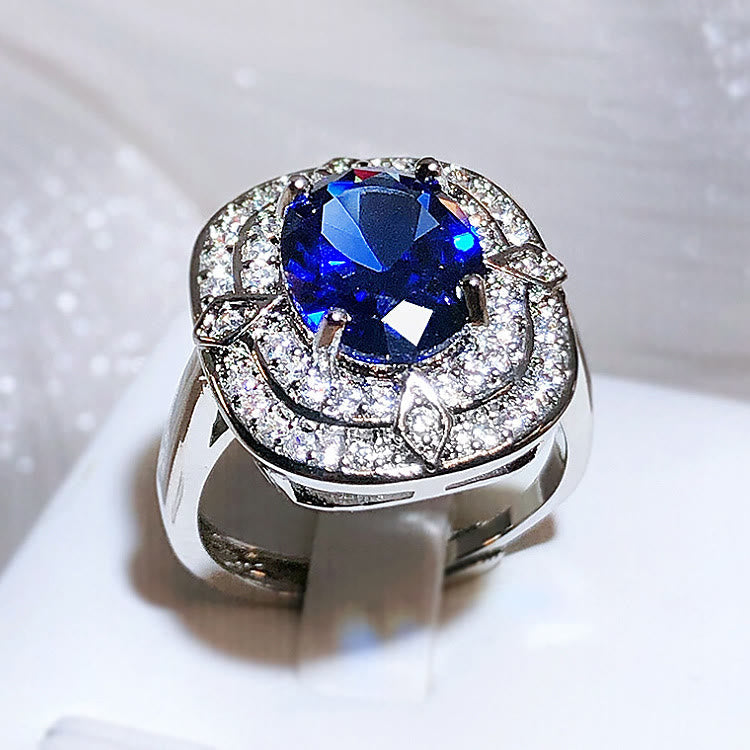 925 Silber Luxus Hochzeit Funkelnde Königliche Blaue Kubikzirkonringe