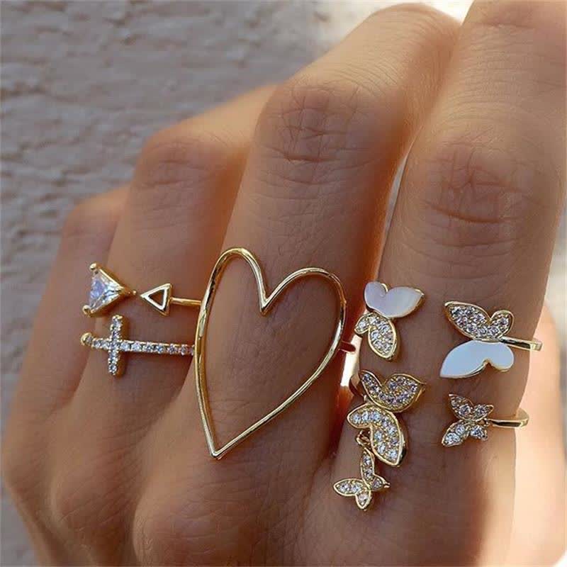 10Pcs Frauen Bohemian Geometrischer Ring -Set