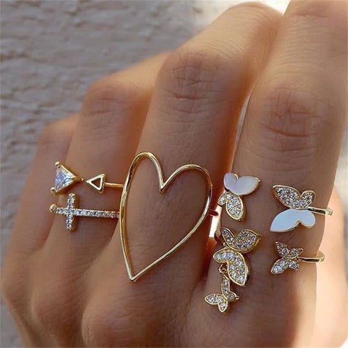10Pcs Frauen Bohemian Geometrischer Ring -Set