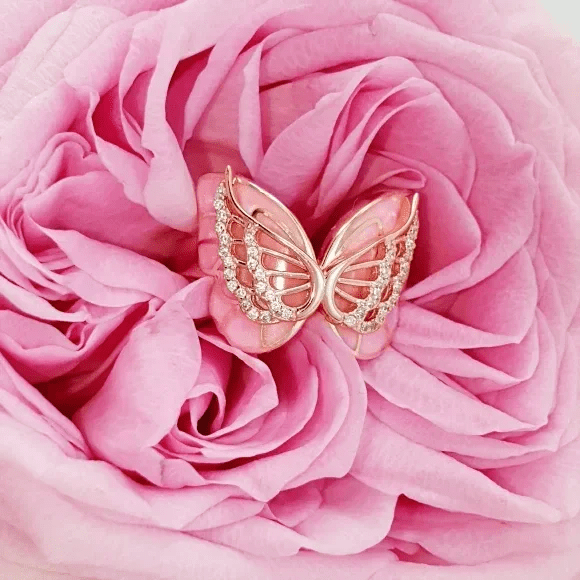 Für Das Denkmal Fliegen Wir Mit Uns Doppel -Schmetterlings -Zirkonring