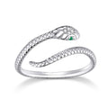 Bamoer Verstellbarer Ring aus 925er Sterlingsilber mit Platinbeschichtung, Retro-Schlangenring mit grünem Zirkon und Textur, Modeschmuck in 4 Farben