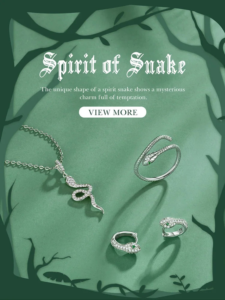 Bamoer Verstellbarer Ring aus 925er Sterlingsilber mit Platinbeschichtung, Retro-Schlangenring mit grünem Zirkon und Textur, Modeschmuck in 4 Farben