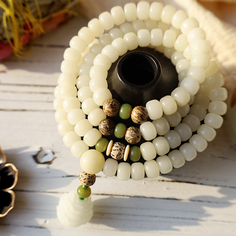 Chavri White Jade Bodhi Lotus Mala Harmony Halskette Armband