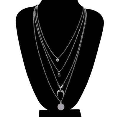 Boho Style Moon Gold Silber Multilayer Anhänger Legierung Halskette