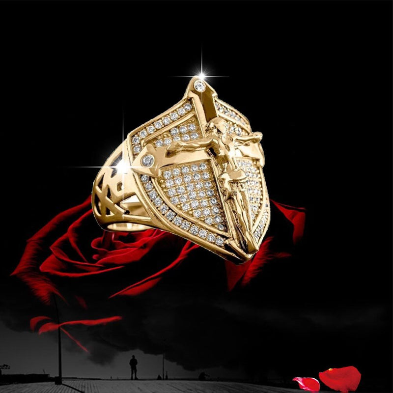 Frei Heute Stark Im Glauben Goldene Schildkreuzwand Kruzifix Jesus Ring Ring