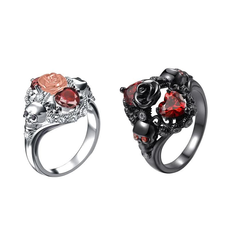 Kostenlos Retro Skull Love Heart Ruby Ring