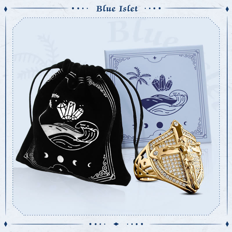 Frei Heute Stark Im Glauben Goldene Schildkreuzwand Kruzifix Jesus Ring Ring