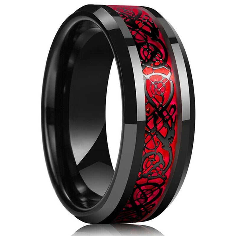 Mode Männer 8Mm Gold Farbe Nut Abgeschrägte Kante Wolfram Hochzeit Carbon Faser Ring Punk Zahnrad Edelstahl Ring für Männer