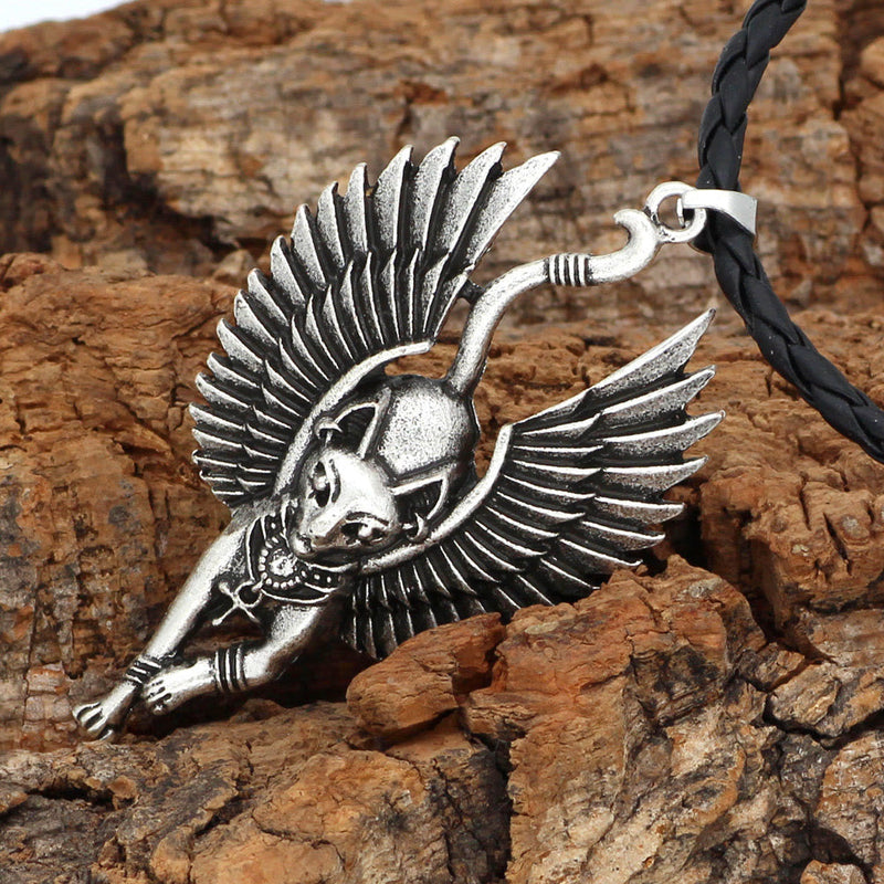 Ägyptische Katze Bastet Mit Flügel Halskette