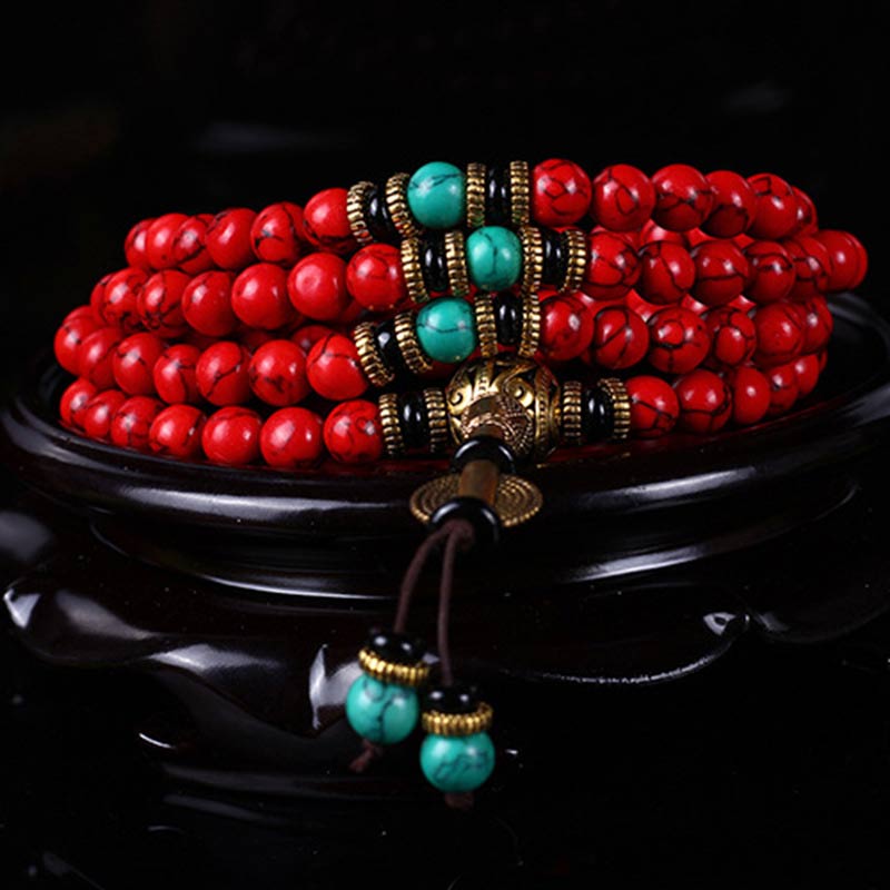 Chavri tibetisches Mala Rot-Türkis-Glückshalsketten-Armband