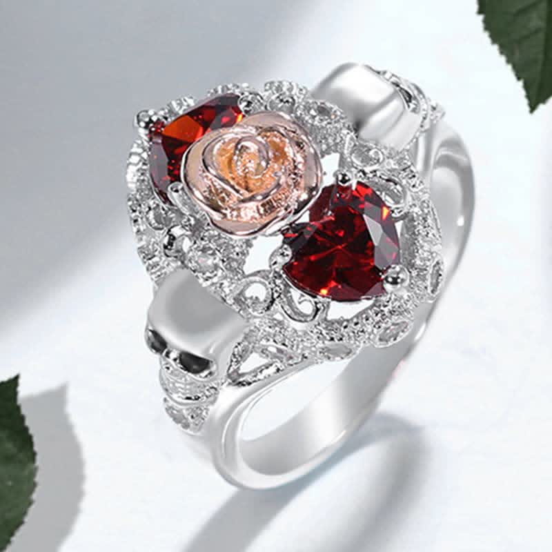 Kostenlos Retro Skull Love Heart Ruby Ring