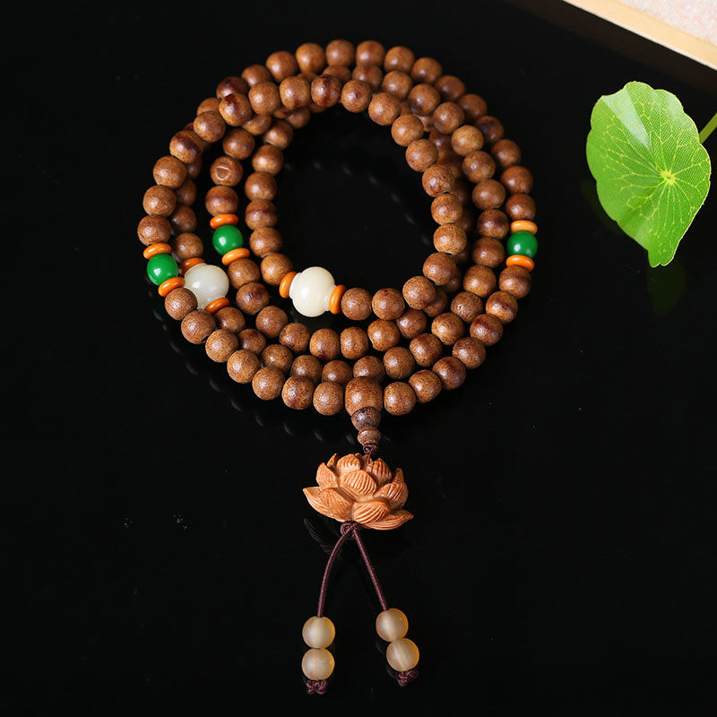 Chavri 108 Mala Perlen Adlerholz Weiße Jade Lotus Gebet Meditationsarmband
