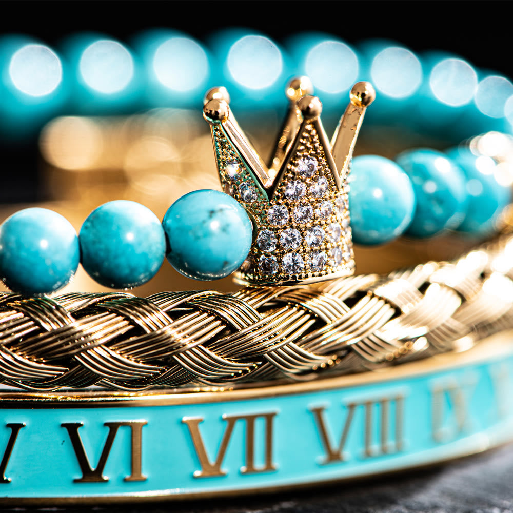 Blauperlen Römische Ziffern Kronenarmband