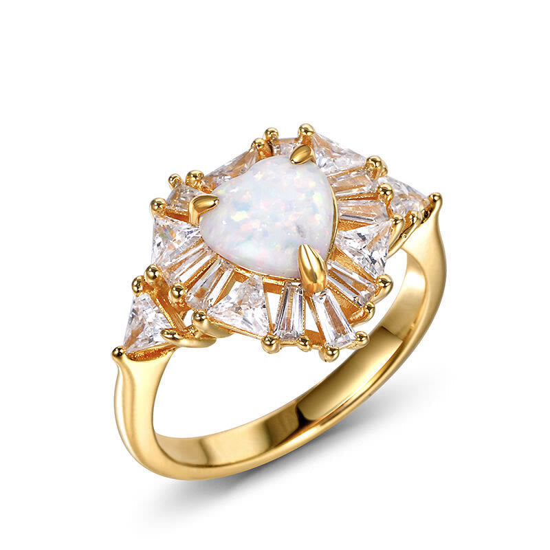 Funkeln Herz Opal Sterling Silber Ring