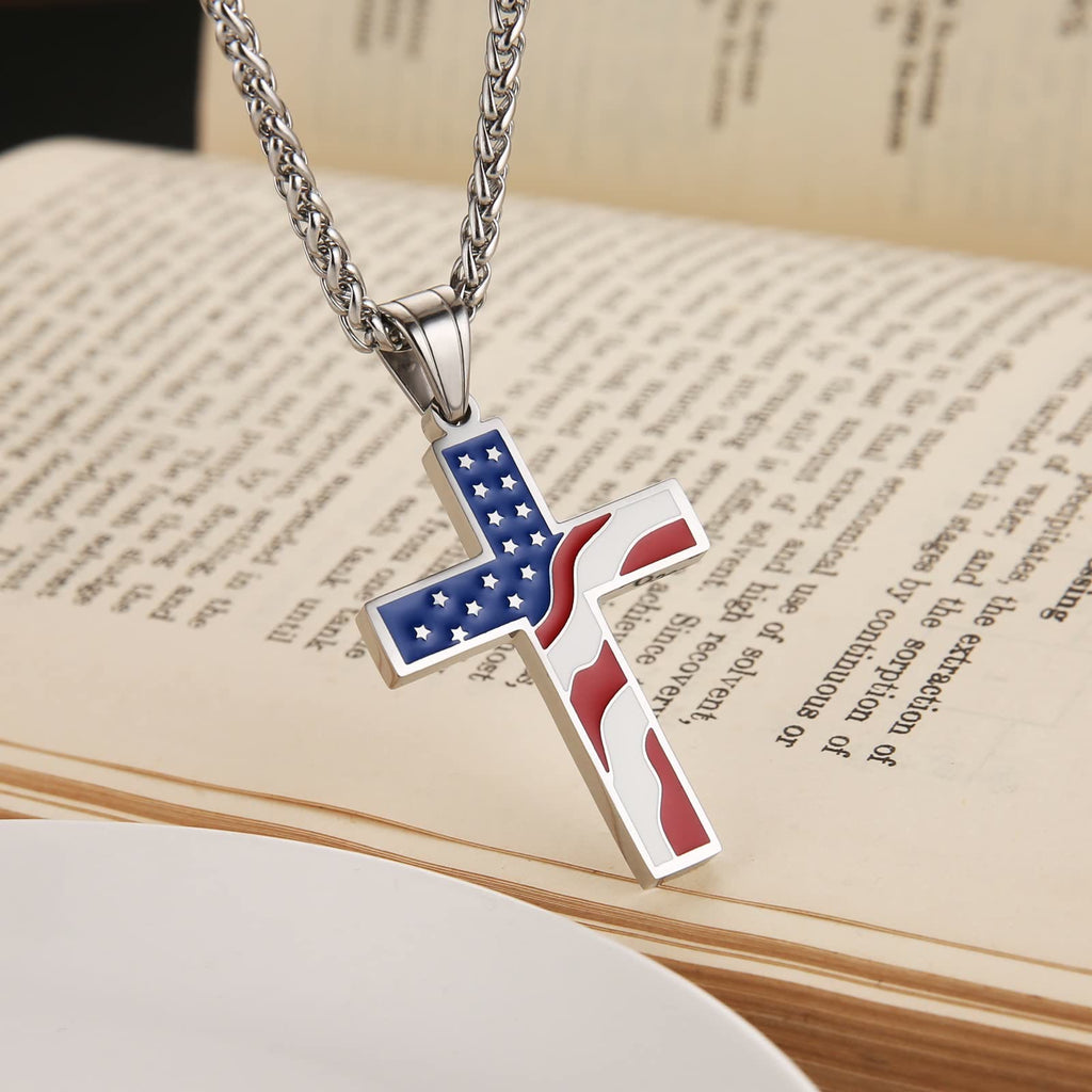 Amerikanische Flaggekreuz Religiöser Schmuck Anhänger Halskette