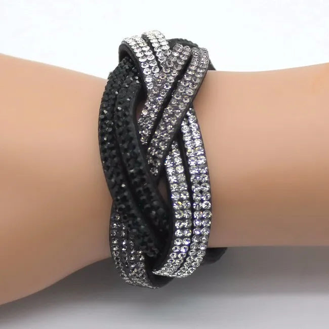 Geflochtenes Strass-Lederarmband