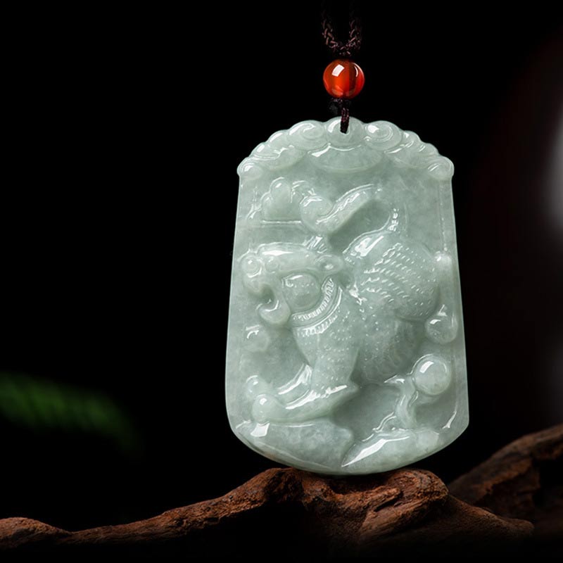 Chavri natürliche Jade 12 chinesische Sternzeichen Fülle Amulett Anhänger Halskette