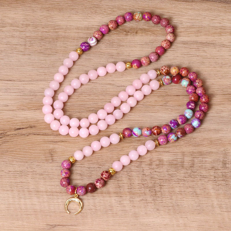 Chavri 108 Perlen Miano echtes rosa Kristall-Mala-Heilarmband