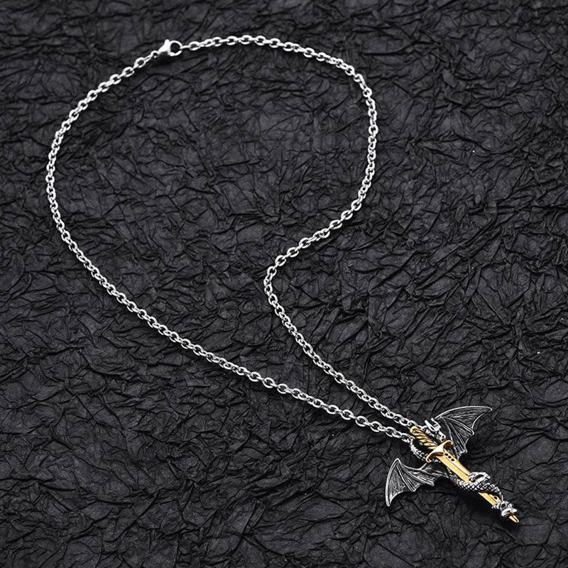 Klassische Vintage Warrior Dragon Schwert Halskette