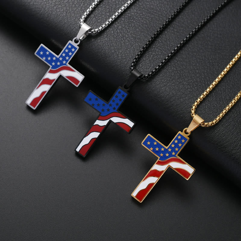 Amerikanische Flaggekreuz Religiöser Schmuck Anhänger Halskette