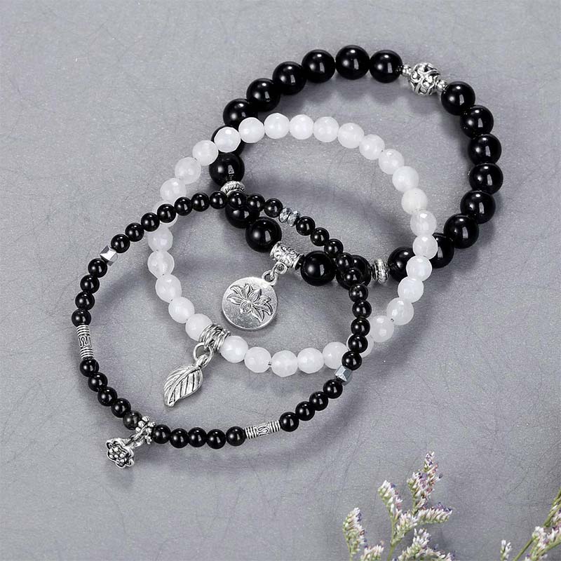 Chavri 3PCS natürliches Quarzkristall-Perlen-Heilenergie-Lotus-Armband