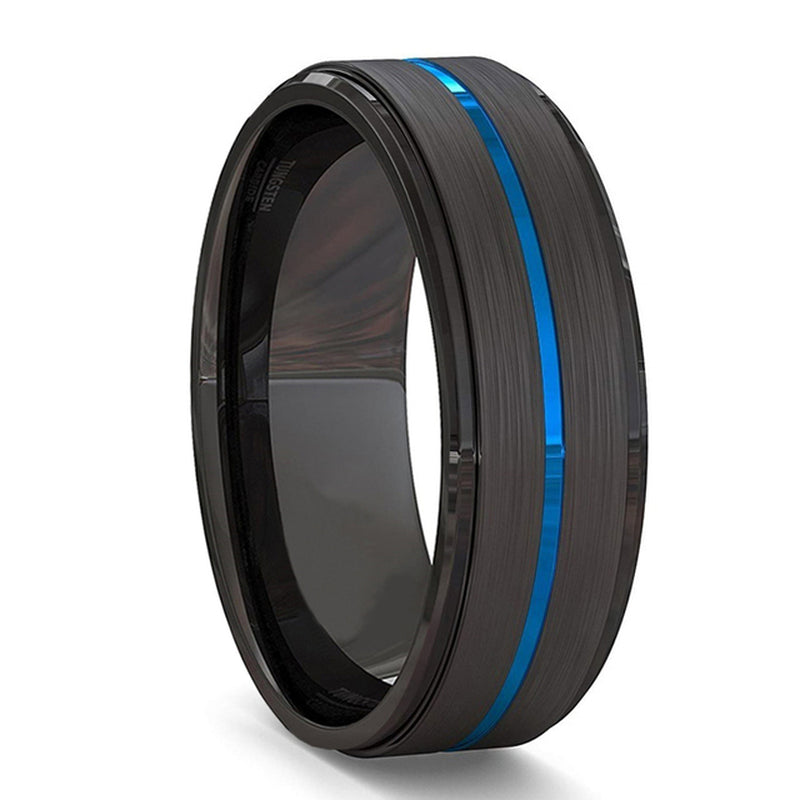 Mode Männer 8Mm Gold Farbe Nut Abgeschrägte Kante Wolfram Hochzeit Carbon Faser Ring Punk Zahnrad Edelstahl Ring für Männer