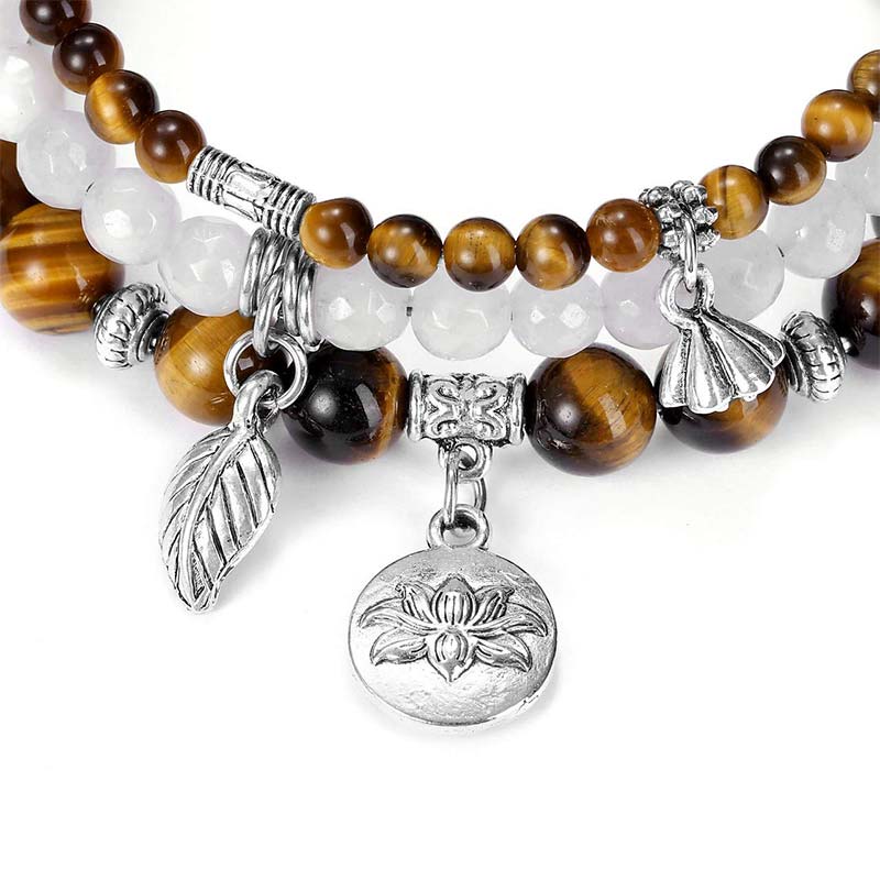 Chavri 3PCS natürliches Quarzkristall-Perlen-Heilenergie-Lotus-Armband