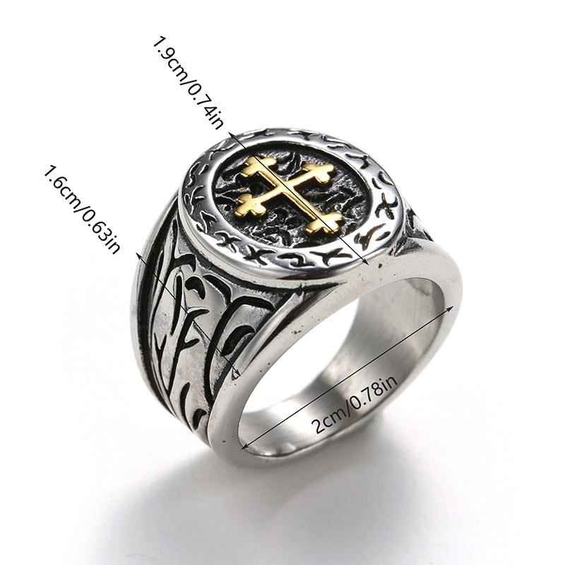 Frei Heute Männer Edelstahl Mittelalterlicher Kreuz Signet Ring
