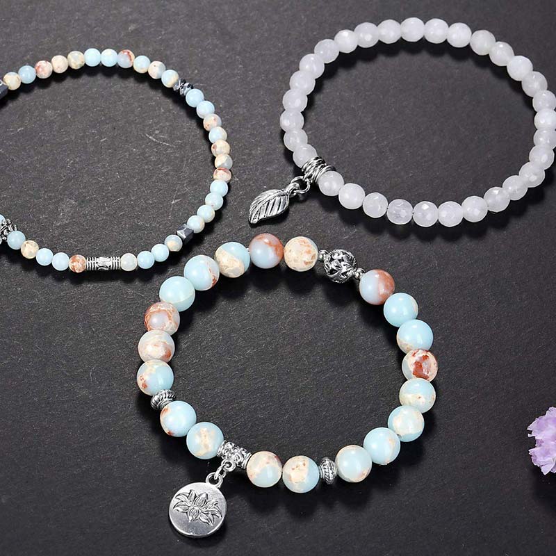 Chavri 3PCS natürliches Quarzkristall-Perlen-Heilenergie-Lotus-Armband