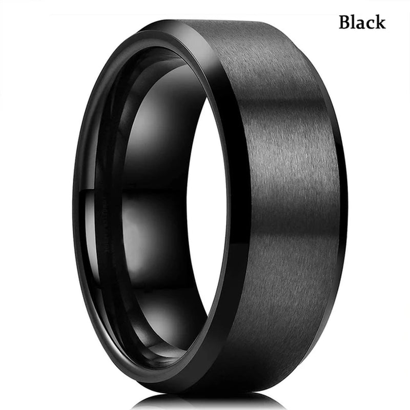 Mode 8 mm rote Nut abgeschrägte Kante Edelstahl keltische Drachenringe für Männer Zirkon Inlay Kohlefaser Ring Männer Ehering