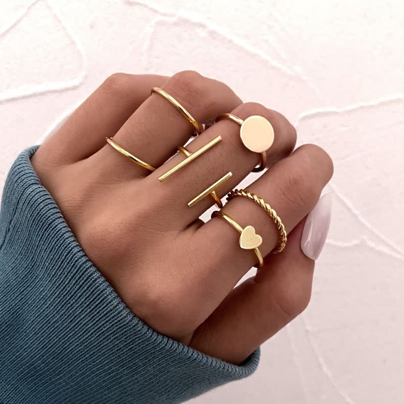 10Pcs Frauen Bohemian Geometrischer Ring -Set