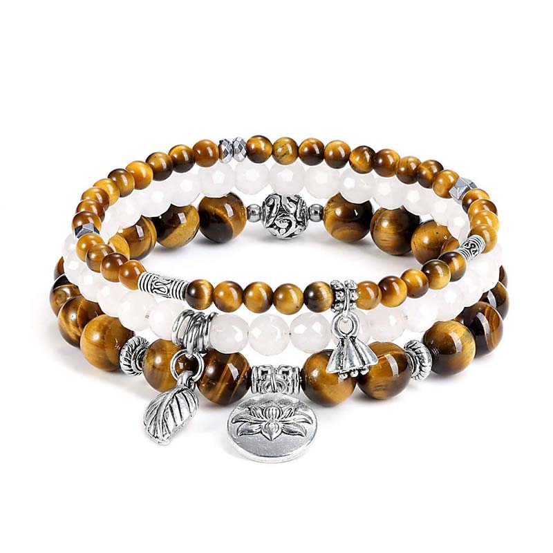 Chavri 3PCS natürliches Quarzkristall-Perlen-Heilenergie-Lotus-Armband