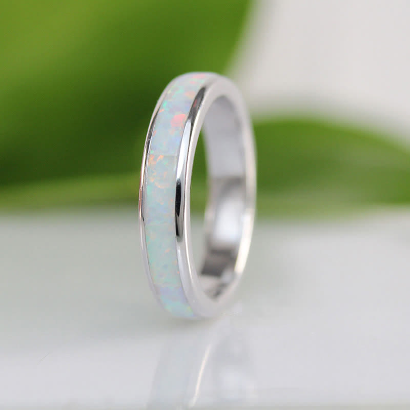 Ewigkeit Weißes Opalband Sterling Silber Ring