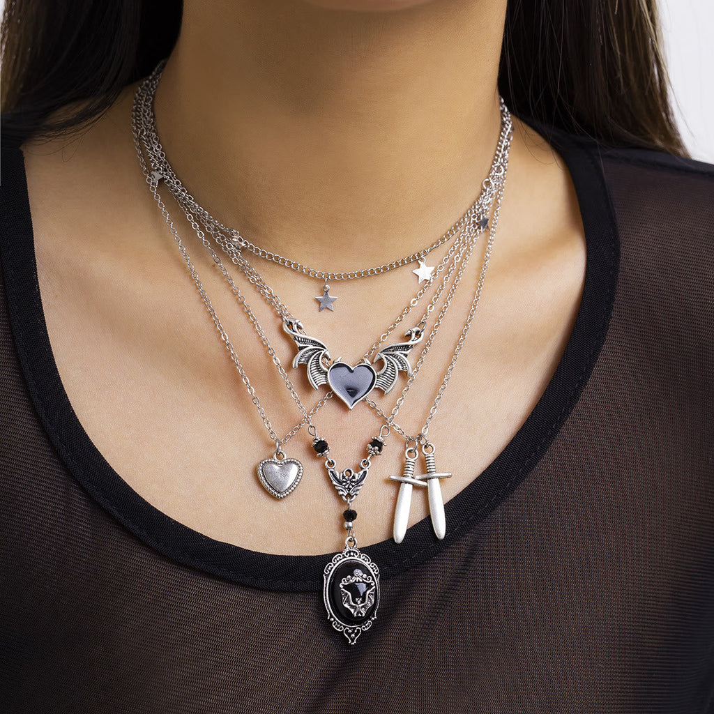 Dark Punk Love Wings Pendentin Halloween Halskette