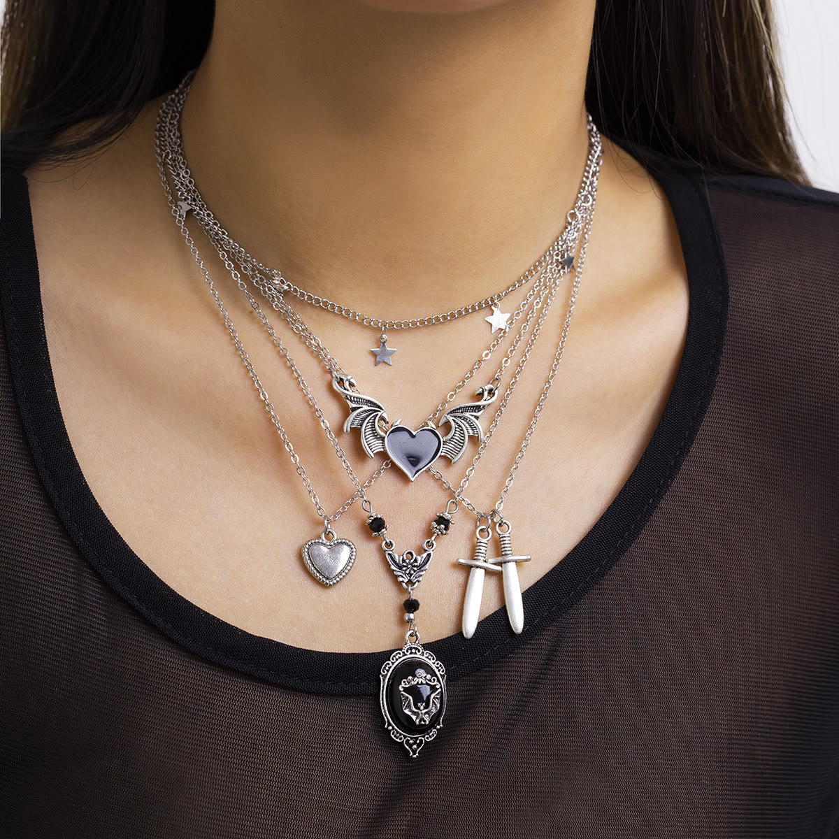Dark Punk Love Wings Pendentin Halloween Halskette