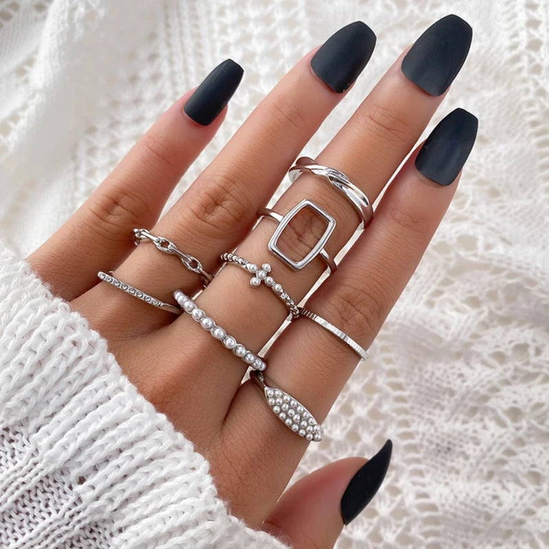 Mode Silber Farbe Metall Ringe Set Herz Schmetterling Blätter Blume Kristall Trendy Finger Ring für Frauen Schmuck Geschenke